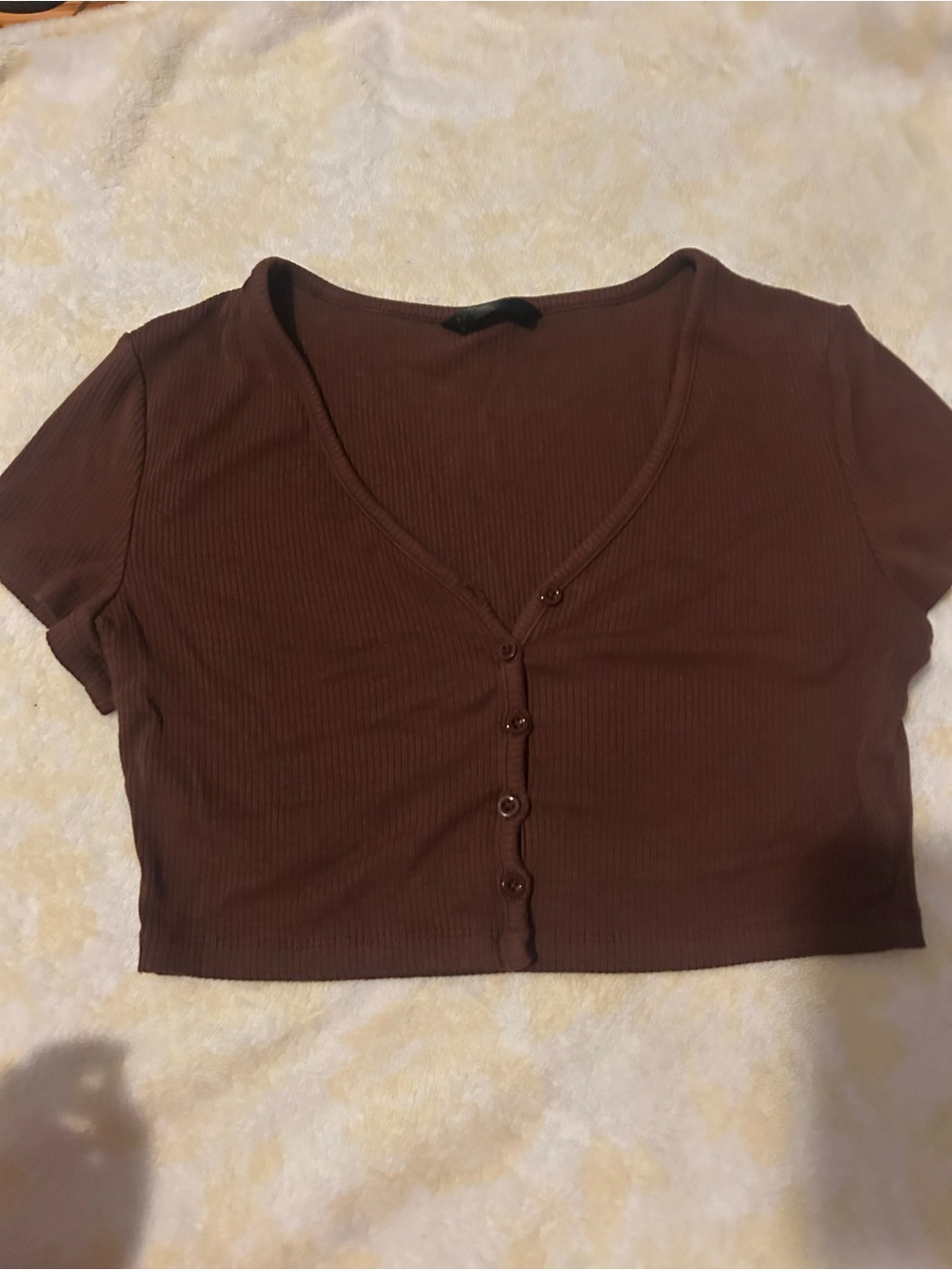 Charlotte Russe Brown Ribbed Button-Front Crop Top